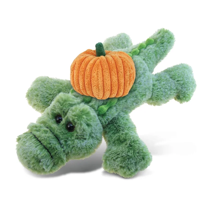 DolliBu Super Soft Alligator Small Stuffed Animal with Pumpkin Decor - 12 inches