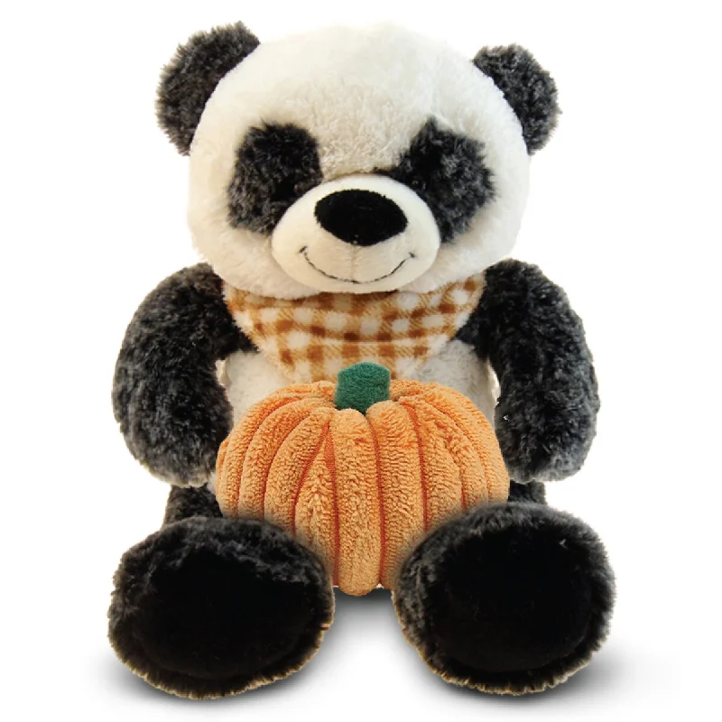 DolliBu Super Soft Sitting Panda Bear Stuffed Animal w/ Pumpkin Decor - 9 inches