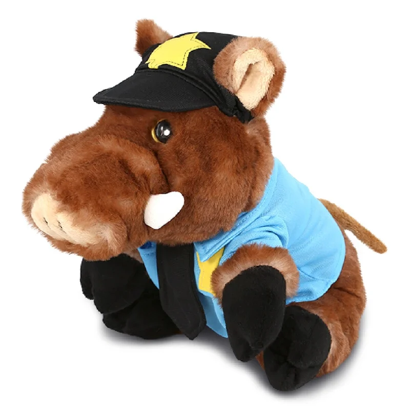 DolliBu Wild Boar Police Officer Plush Toy with Cop Uniform and Cap - 9.5 inches