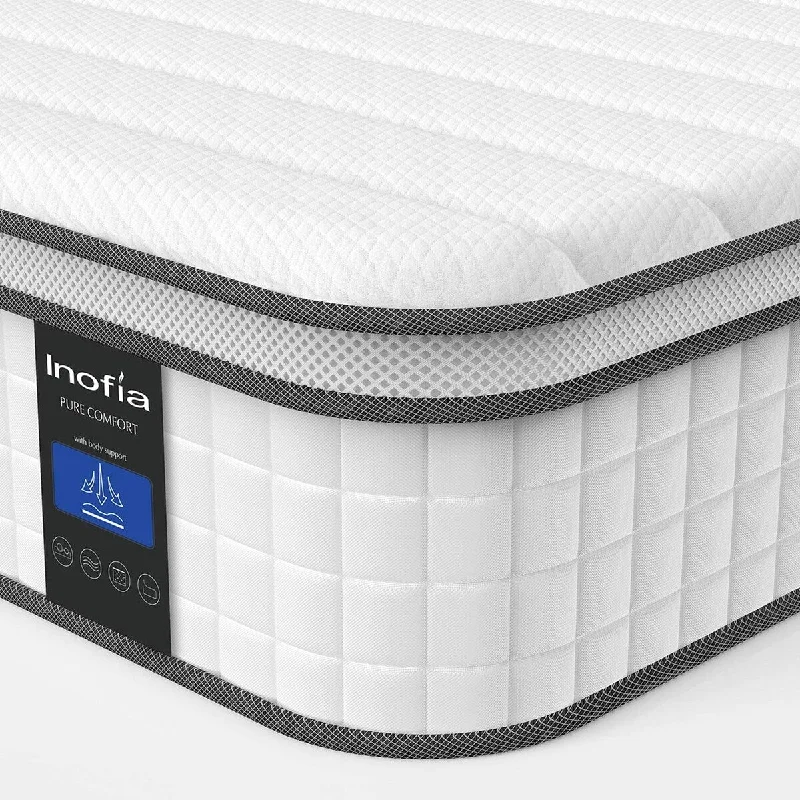 Inofia 10 Inch Responsive Memory Foam Mattress, Hybrid Innerspring Mattress, Sleep Cooler with More Pressure Relief & Support