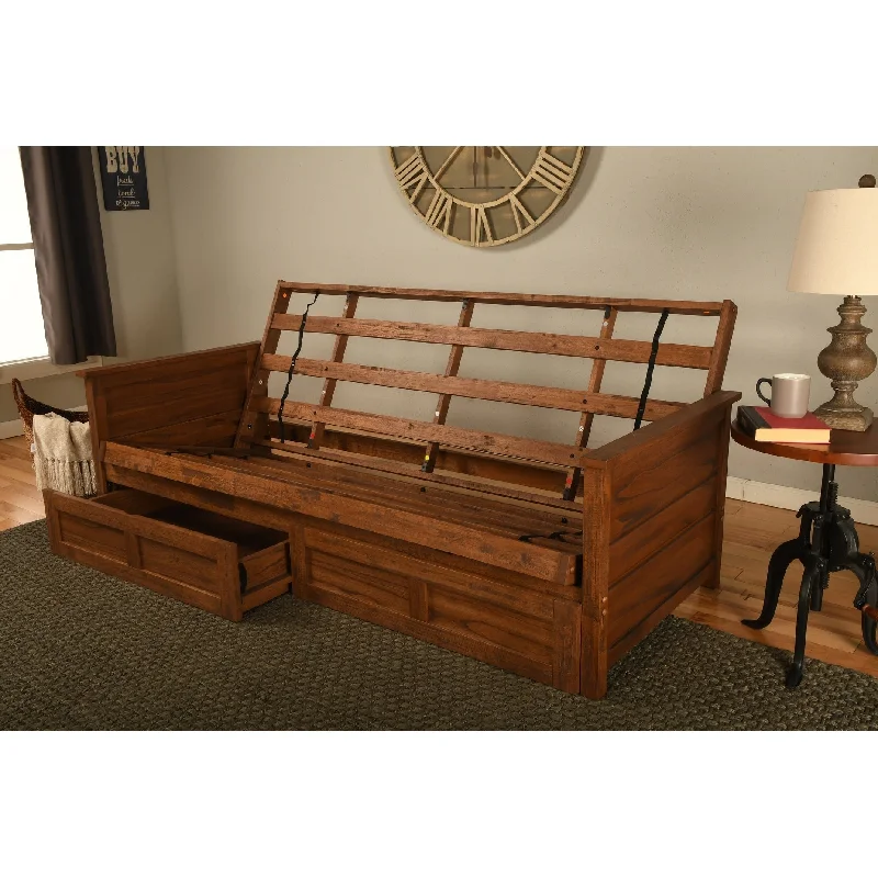 Somette Lexington Full-size Futon Frame with Storage Drawers in Weathered Brown, Mattress Not Included