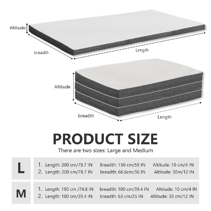 WOWMAX Tri Folding Mattress Single Bed with Storage Bag, Foldable Memory Foam Topper Portable Floor Guest Bed