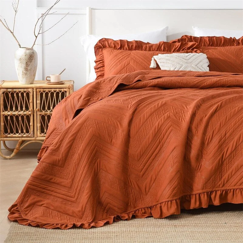 3 Piece Ruffled Lightweight Soft Bedspread Coverlet