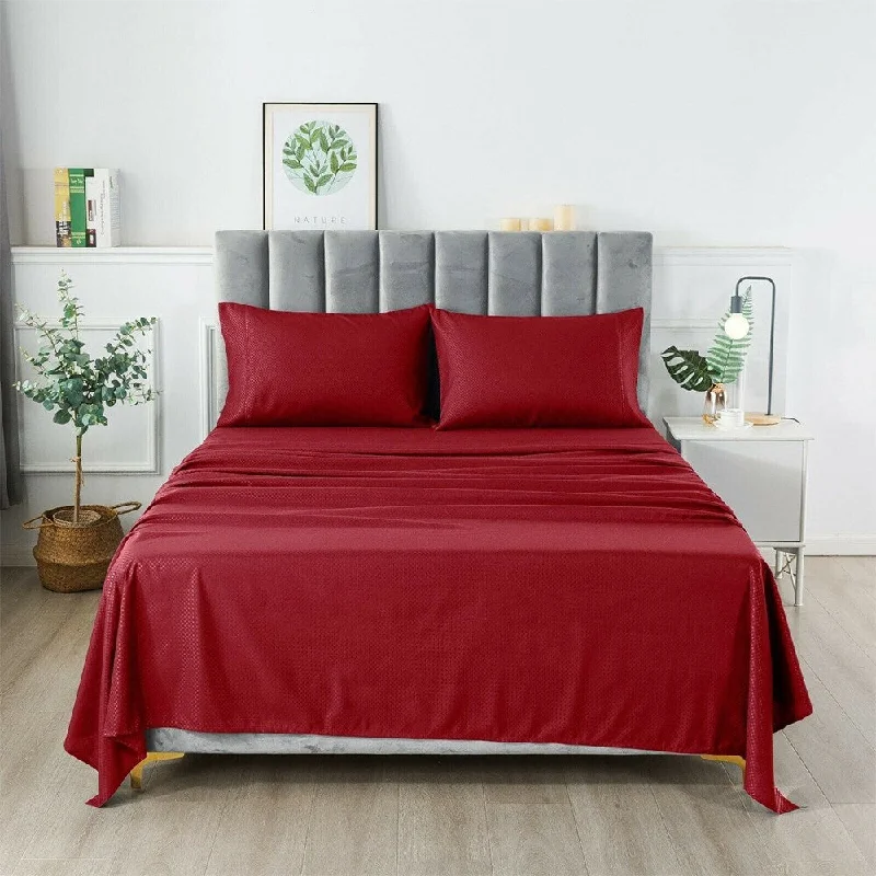 4 Piece Extra Deep Bedsheets Microfiber Hotel Quality Full Burgundy