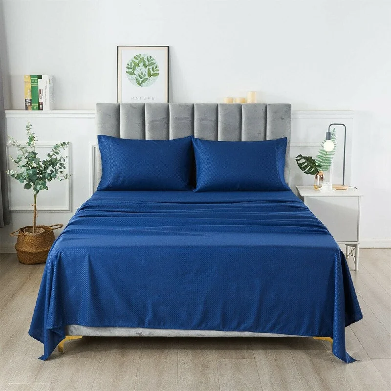 4 Piece Extra Deep Bedsheets Microfiber Hotel Quality King Navy Blue