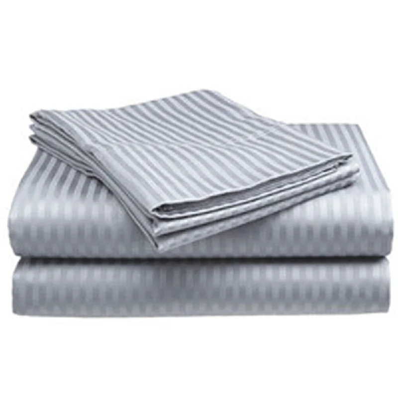 400 Thread Count Deluxe Cotton Dobby Stripe Full Bed Sheet Silver