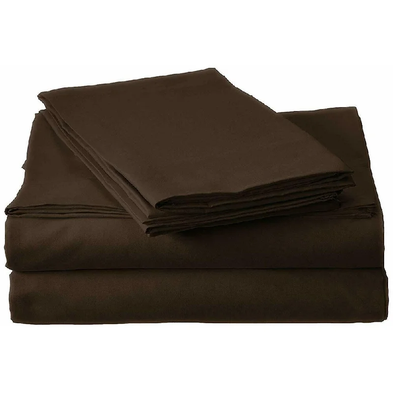 400 Thread Count Linens 4-Piece Set 100% Cotton Full Bed Sheet Brown