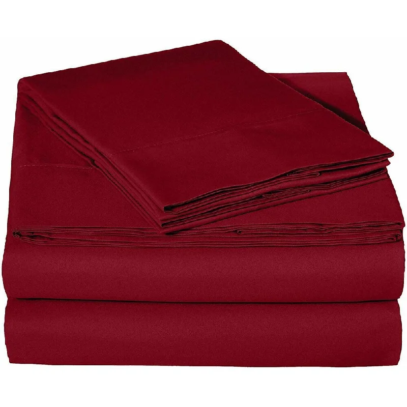 400 Thread Count Linens 4-Piece Set 100% Cotton King Bed Sheet Burgundy