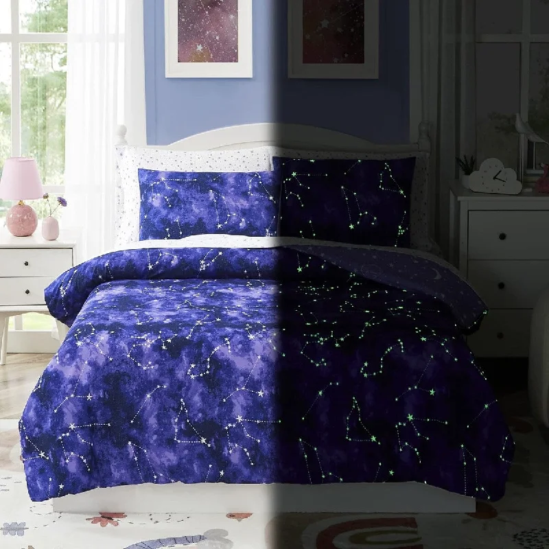 5 Pieces Kids Twin Bedding Sets, Glow in The Dark Space Twin Bed in a Bag for Kids, Teens