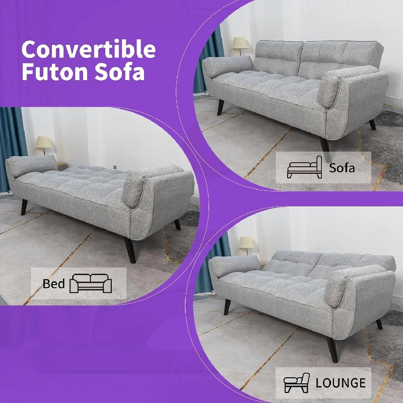 75.39 IN. Futon Sofa Bed, Convertible Upholstered Couch Sleeper with Reclining Sleeper Split Tufted Back