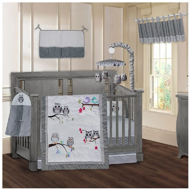 BabyFad Owl Grey 9 Piece Crib Bedding Set