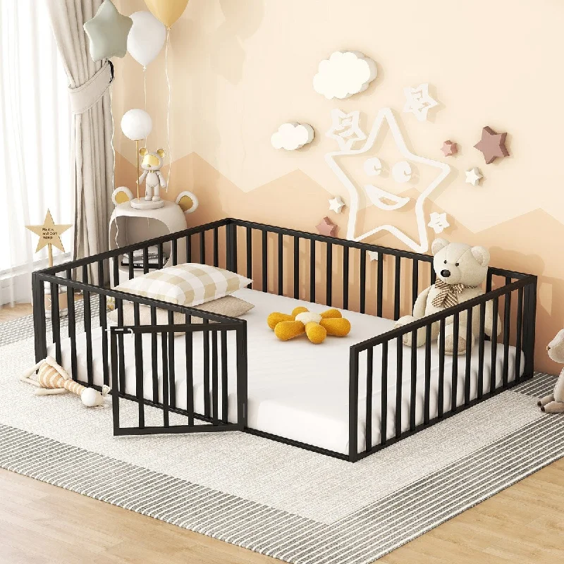 Black Queen Metal Floor Bed Frame for Toddlers