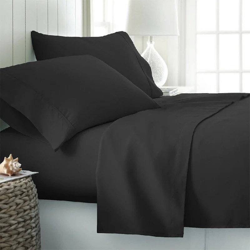 Black Ultra Soft Bed Sheet Set 6 Piece Solid Black Deep Pocket King