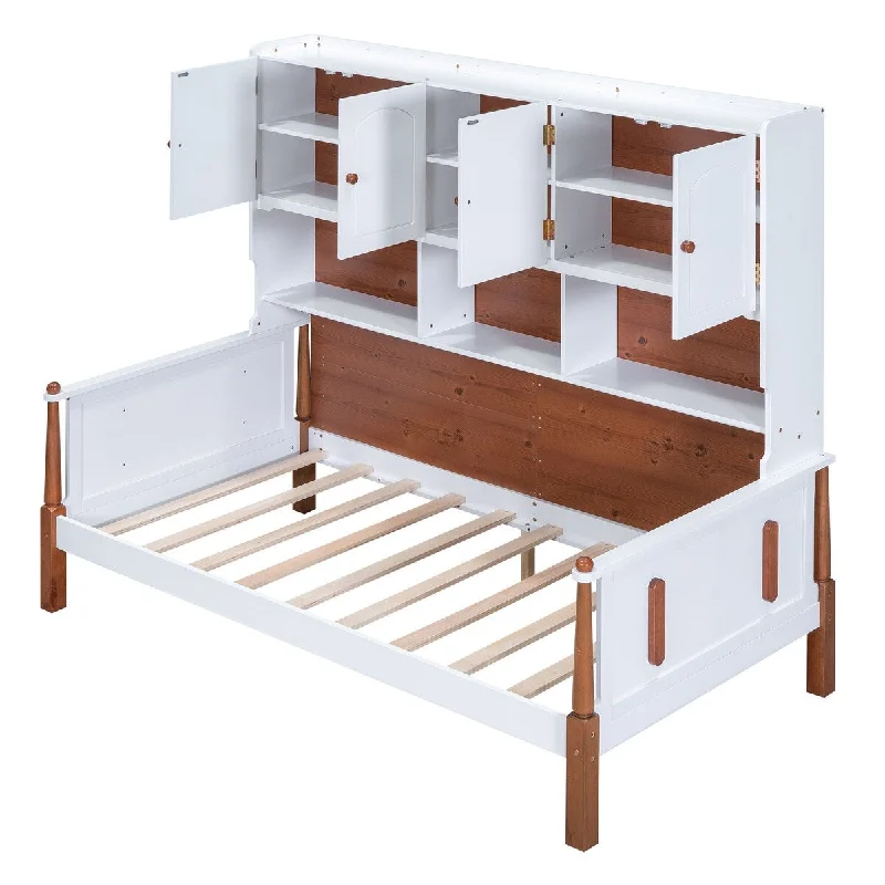 Brown Twin Size Platform Bed with Storage - Solid Wood