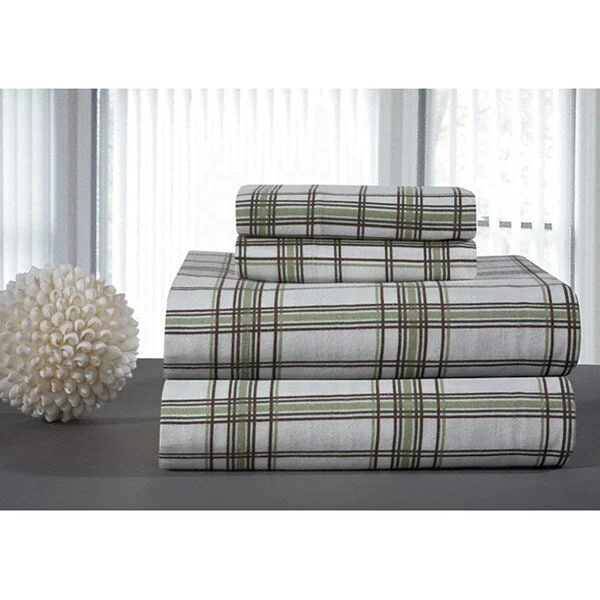 Copper Grove Pinnacle Sage Plaid Flannel Bed Sheet Set