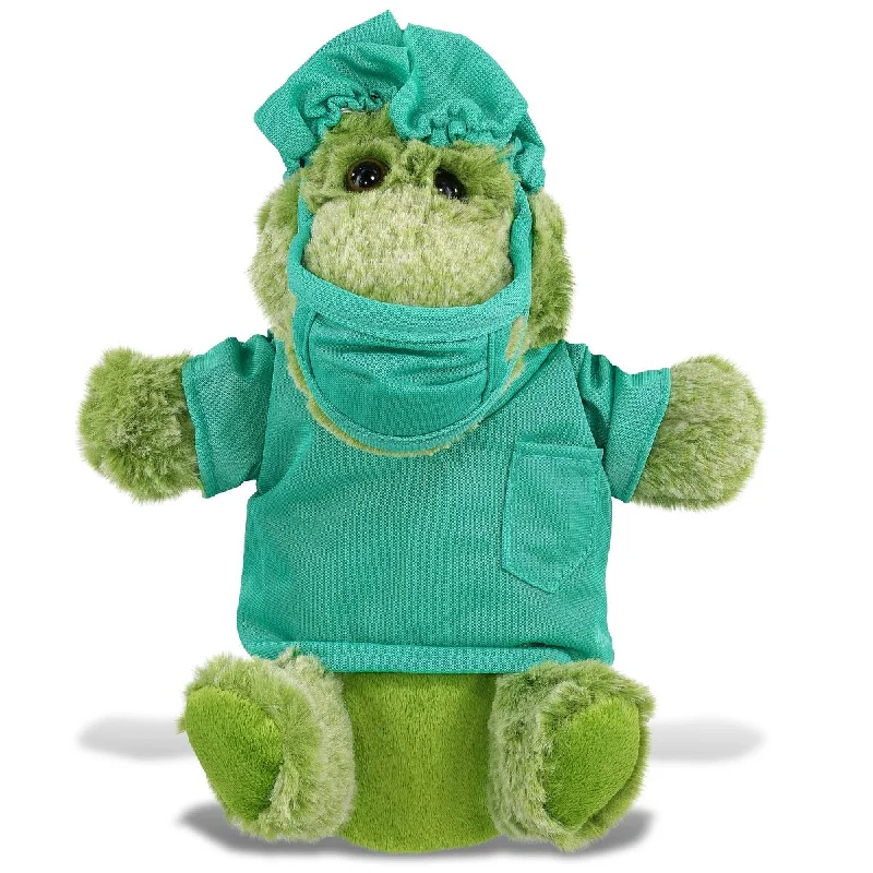 DolliBu Alligator Doctor Plush Hand Puppet with Scrub Uniform and Cap - 9 inches