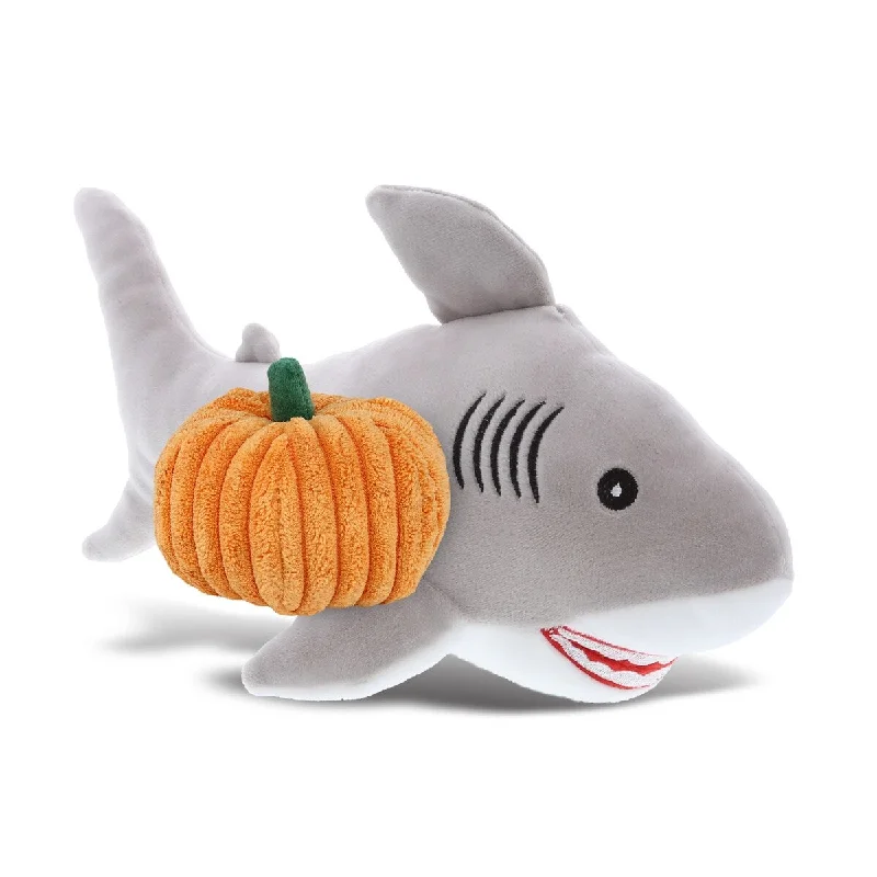 DolliBu Baby Soft Grey Shark Stuffed Animal with Pumpkin Decor - 12 inches