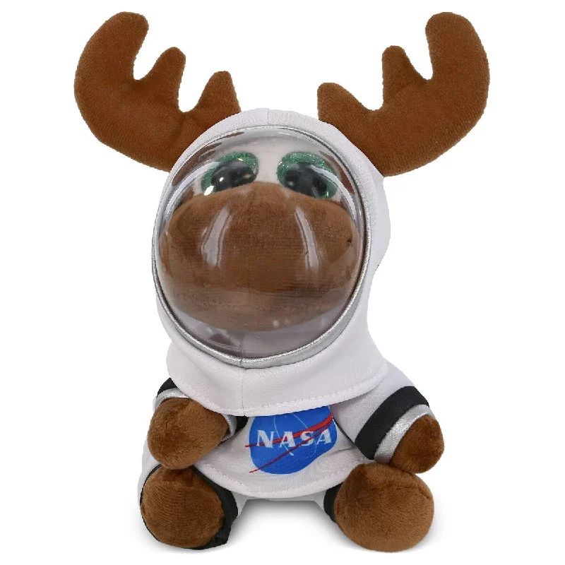 DolliBu Big Eyes Brown Moose Astronaut Plush with Helmet and NASA Suit - 6 inches