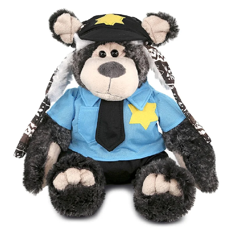 DolliBu Black Bear Police Officer Plush Toy with Cop Uniform and Cap - 12.5 inches