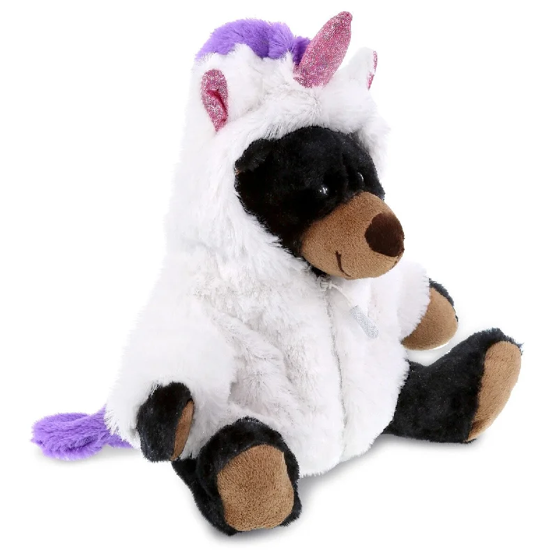 DolliBu Black Bear with Red Plaid Hoodie Unicorn Plush Stuffed Animal - 10 inches