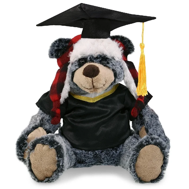 DolliBu Black Bear with Red Plaid Outfit Graduation Plush Toy - 9 inches