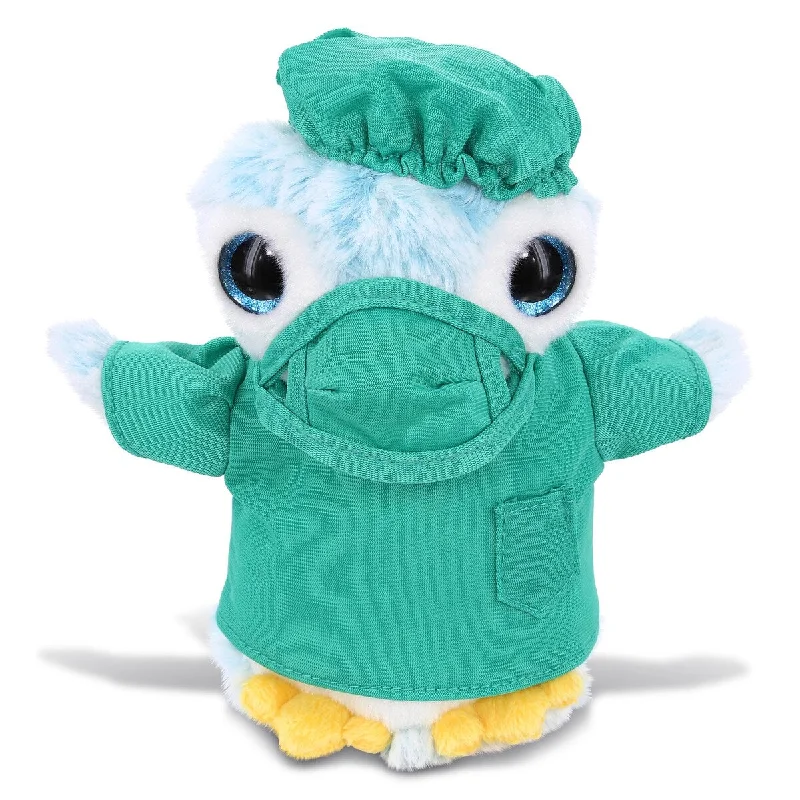 DolliBu Blue Penguin Doctor Plush with Cute Scrub Uniform & Cap Outfit - 6 inches