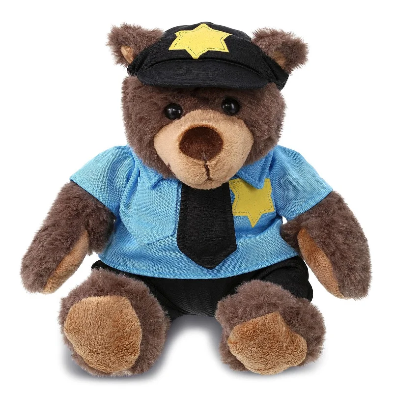 DolliBu Brown Bear Police Officer Plush Toy with Cop Uniform and Cap - 10 inches