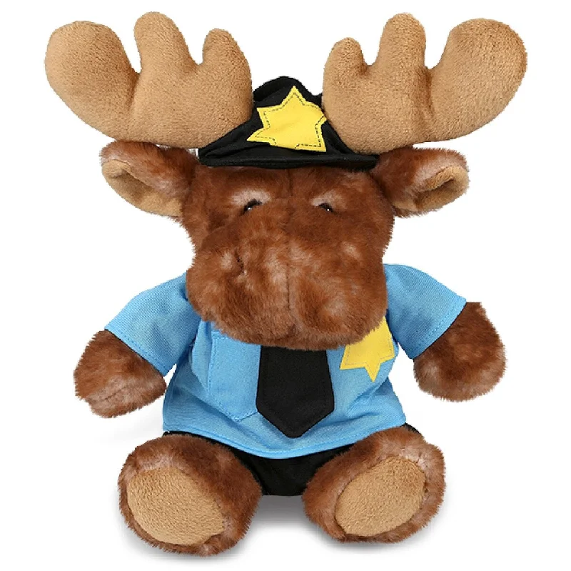 DolliBu Brown Sitting Moose Police Officer Plush Toy with Cop Uniform - 10 inches