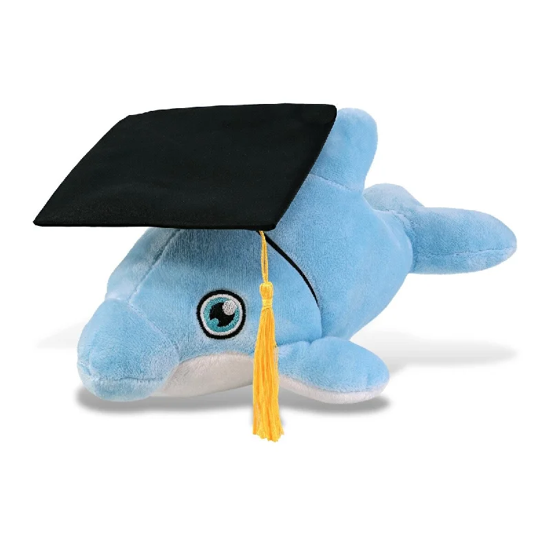 DolliBu Dolphin Graduation Plush Toy with Graduation Cap with Tassel - 13.5 inches