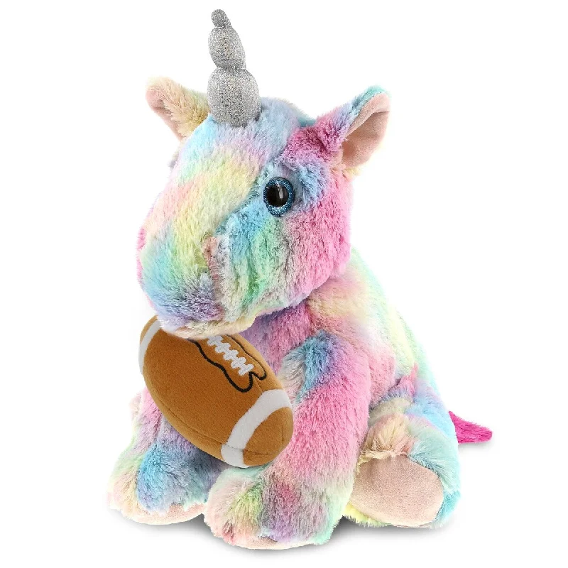 DolliBu Floppy Rainbow Unicorn Stuffed Animal with Football Plush - 10 inches