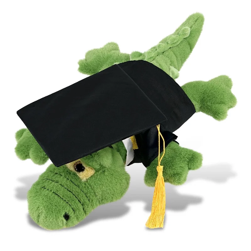 DolliBu Green Alligator Small Graduation Plush Toy with Gown and Cap - 14 inches