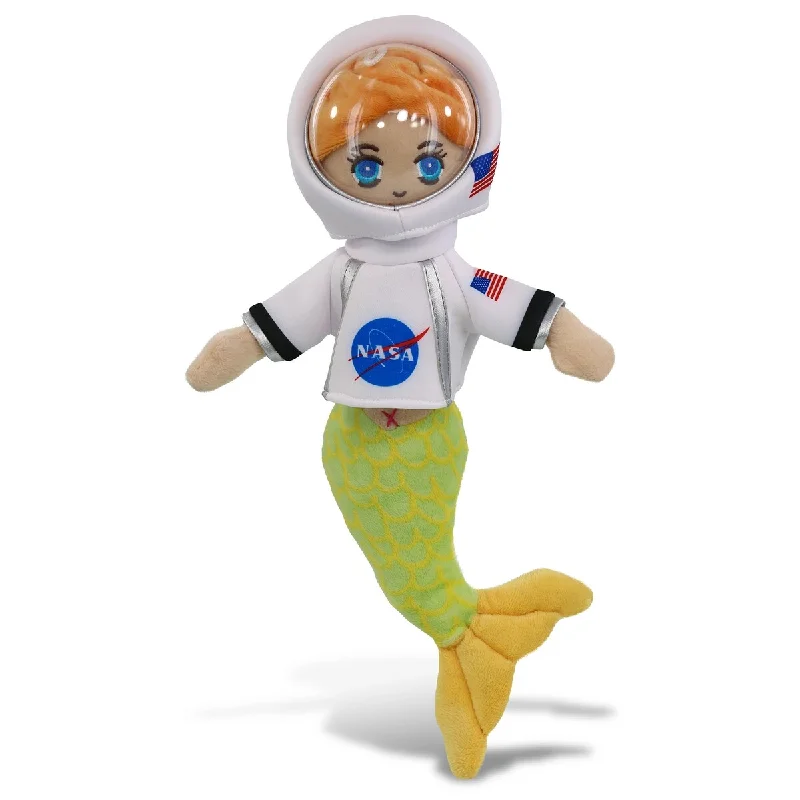 DolliBu Green Mermaid Astronaut Plush Toy with Helmet and NASA Suit - 14 inches