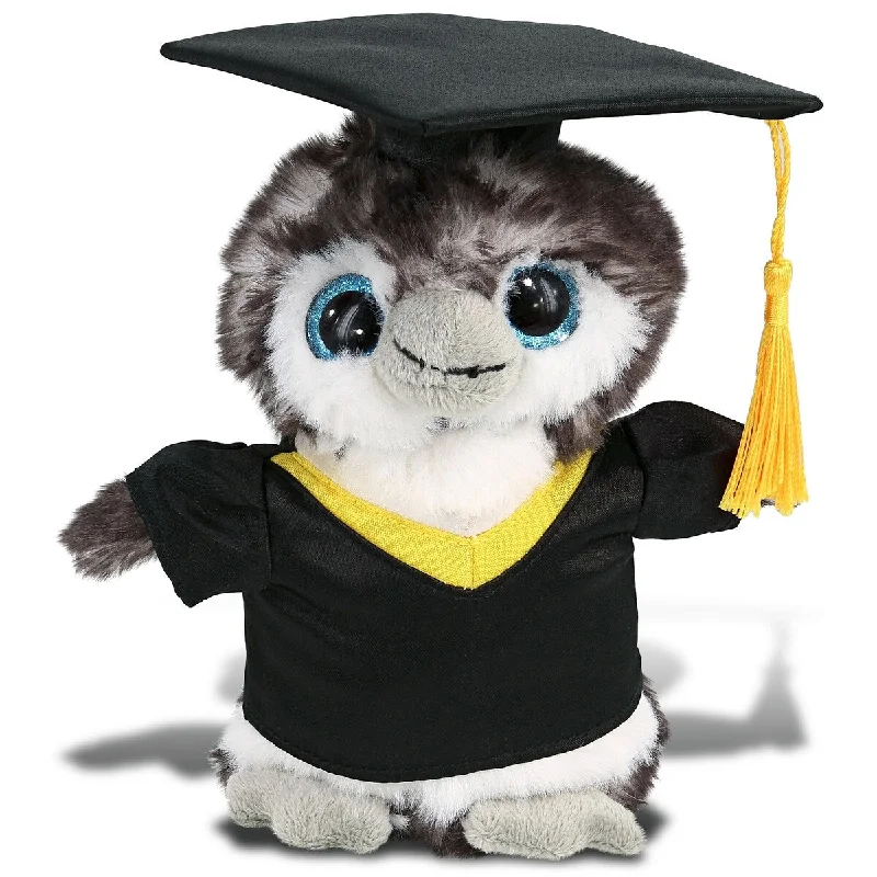 DolliBu Grey Penguin Graduation Plush Toy with Gown and Cap w/ Tassel - 6.5 inches