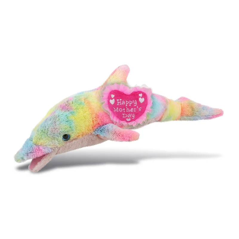 DolliBu Happy Mother’s Day Large Rainbow Dolphin with Pink Heart - 18 inches