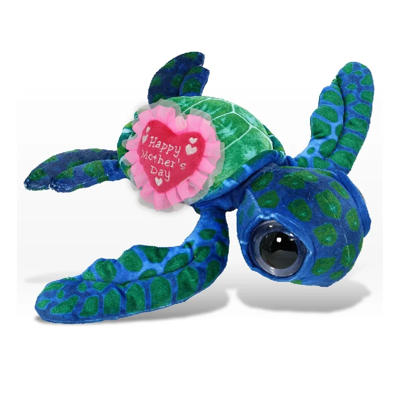 DolliBu Happy Mother’s Day Soft Plush Blue Sea Turtle With Pink Heart - 10 inches