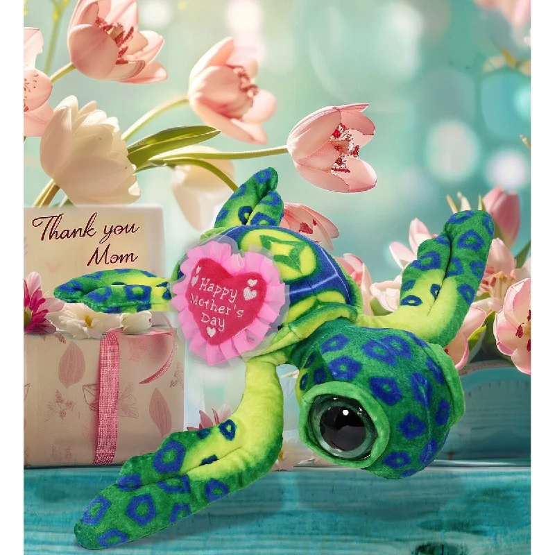 DolliBu Happy Mother’s Day Soft Plush Green Sea Turtle With Pink Heart - 10 inches