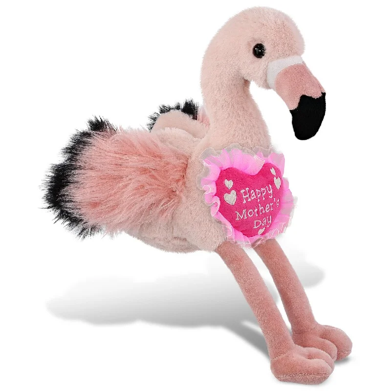 DolliBu Happy Mother’s Day Soft Plush Rose Flamingo with Pink Heart - 11 inches