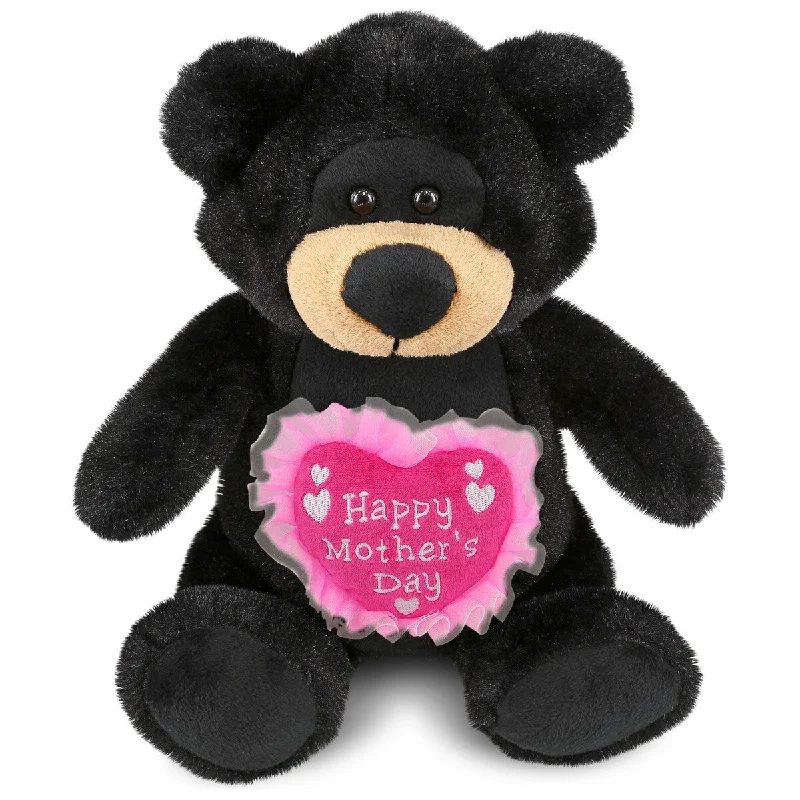 DolliBu Happy Mother’s Day Super Soft Plush Black Bear With Pink Heart - 9 inches