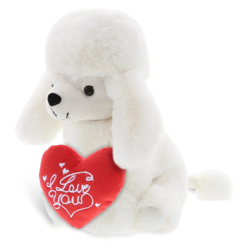 DolliBu I LOVE YOU Plush White Poodle Dog with Red Heart Plush - 8.5 inches