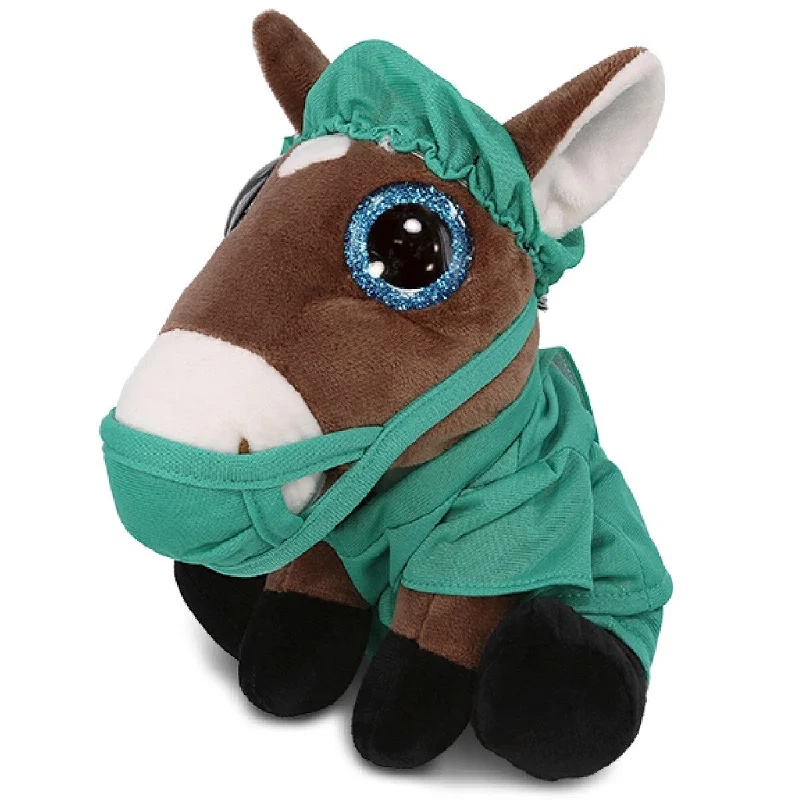 DolliBu Large Horse Sparkle Eyes Doctor Plush Toy with Uniform and Cap - 8 inches