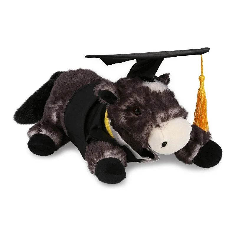 DolliBu Lying Black Horse Graduation Plush w/ Gown and Cap with Tassel - 10.5 inches