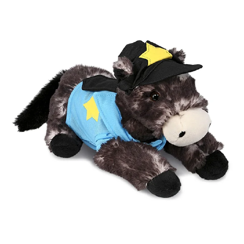 DolliBu Lying Black Horse Police Officer Plush with Uniform and Cap - 10.5 inches