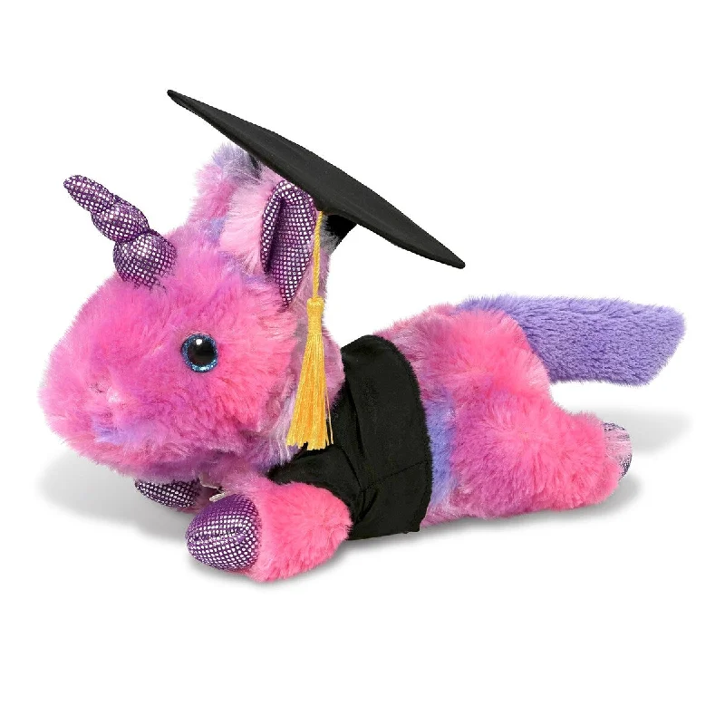 DolliBu Monday Pink Unicorn Graduation Plush Toy with Gown and Cap - 10.5 inches