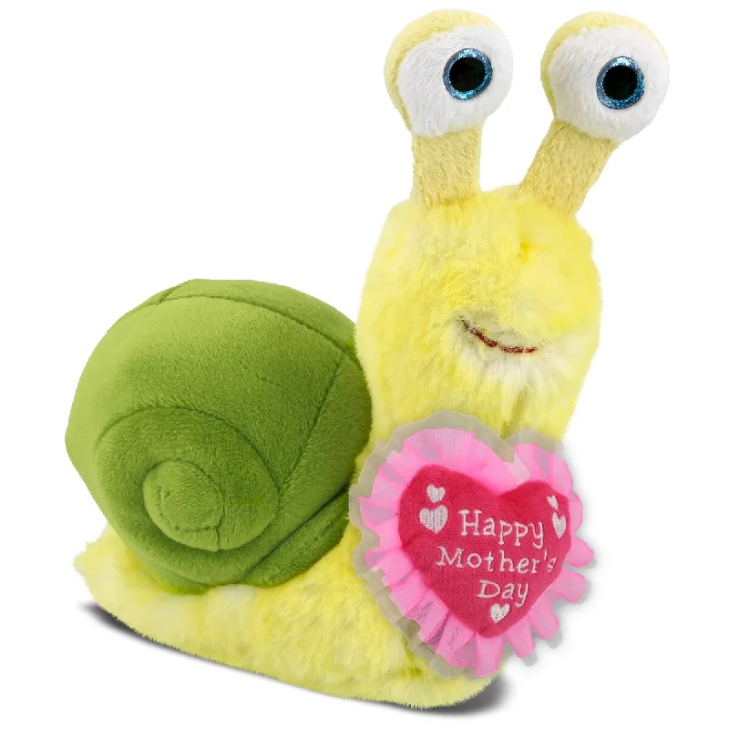 DolliBu Mother’s Day Soft Plush Yellow Snail Small with Pink Heart - 5.5 inches