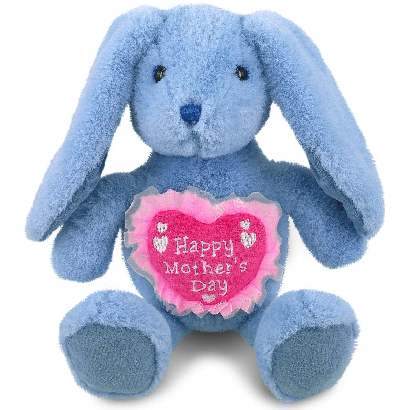 DolliBu Mother’s Day Super Soft Plush Baby Blue Rabbit With Pink Heart - 8 inches