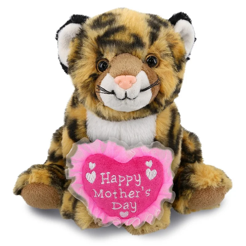 DolliBu Mother’s Day Super Soft Plush Squat Leopard with Pink Heart - 8 inches