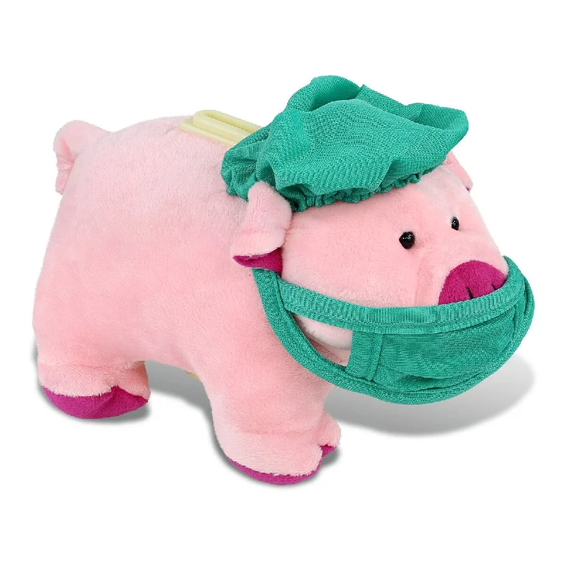 DolliBu Pig Plush Bank Doctor Plush Toy w/ Cute Scrub Uniform and Cap - 9 inches