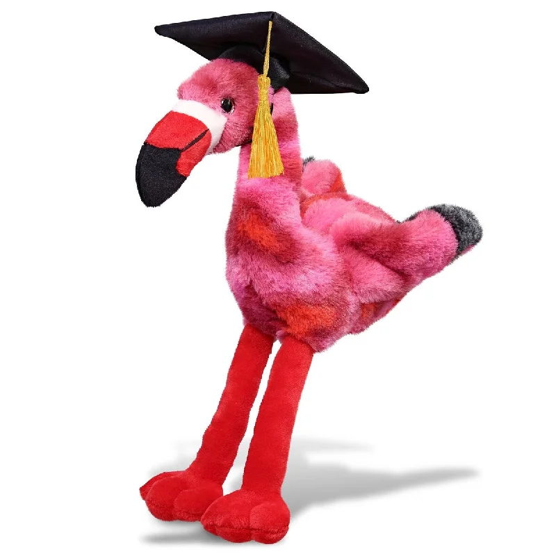 DolliBu Pink Tie-Dye Flamingo Graduation Plush with Cap with Tassel - 10 inches