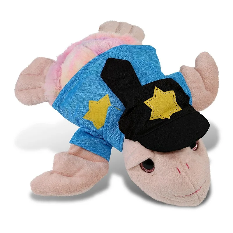 DolliBu Rainbow Pink Sea Turtle Police Officer Plush with Cop Uniform - 10 inches