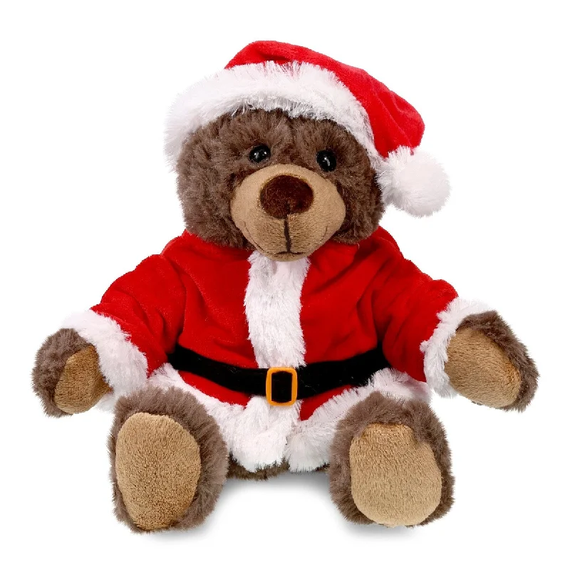 DolliBu Santa Brown Bear with Red Plaid Hoodie Stuffed Animal Plush - 10 inches